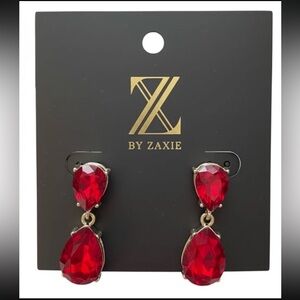 Zaxie Red Teardrop Crystal Dangle Earrings Gold Tone Elegant Statement Jewelry